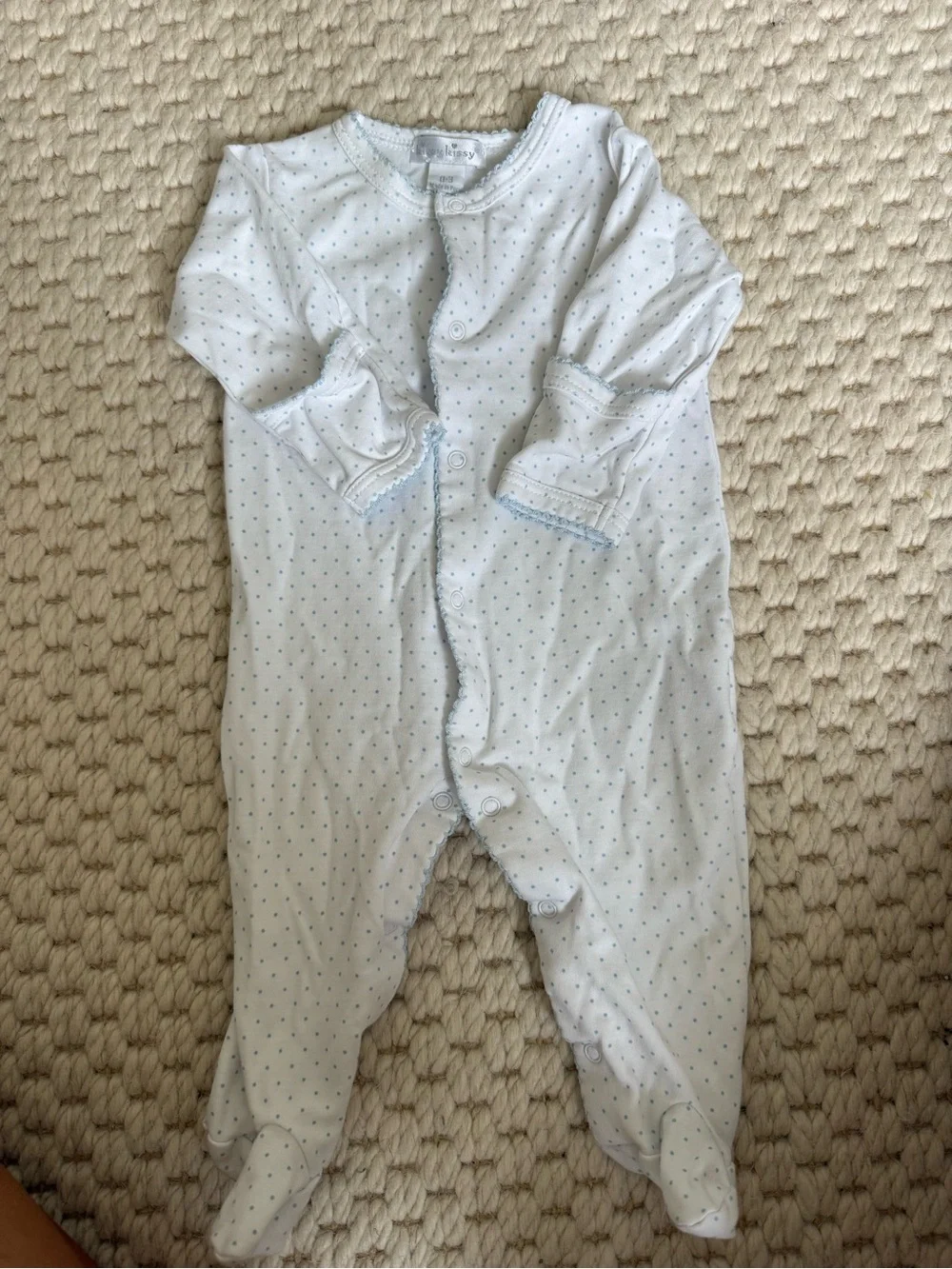 Kissy Kissy White Footie with Light Blue Dots